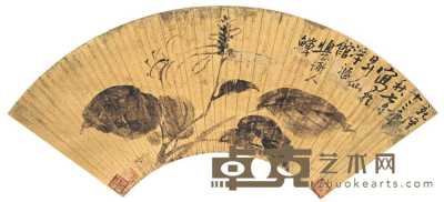 李鳝 乾隆十三年（1748）作 书画双挖 立轴 51×17cm